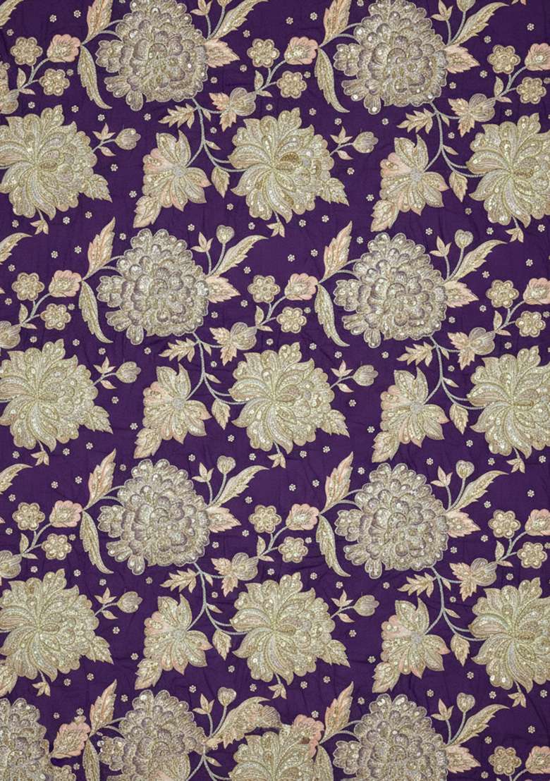 Wine Purple Floral Print Crepe Fusion Set - Indya