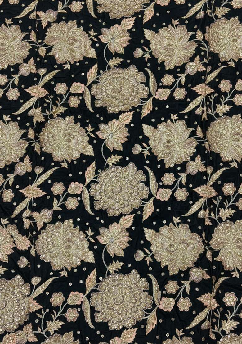 Black Floral Print Crepe Fusion Set - Indya