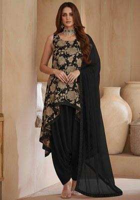 Black Floral Print Crepe Kurta Set