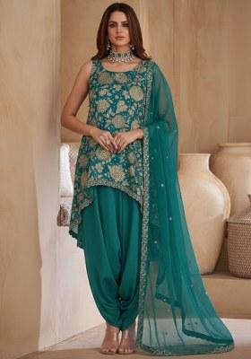 Blue Floral Print Crepe Kurta Set