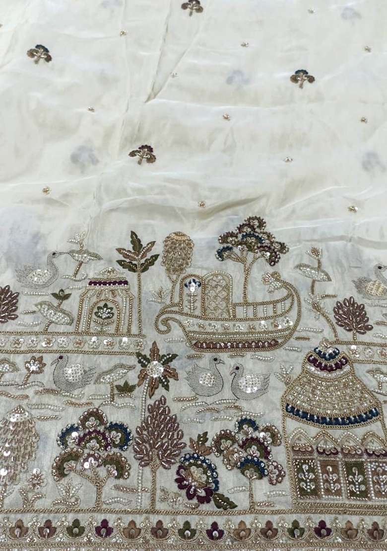 White Embroidered Crepe Fusion Set - Indya