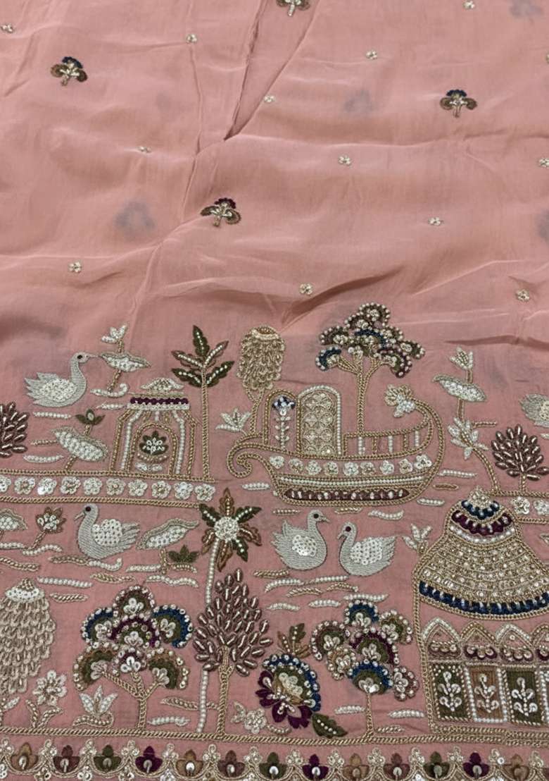 Dusty Rose Embroidered Tissue Fusion Set - Indya
