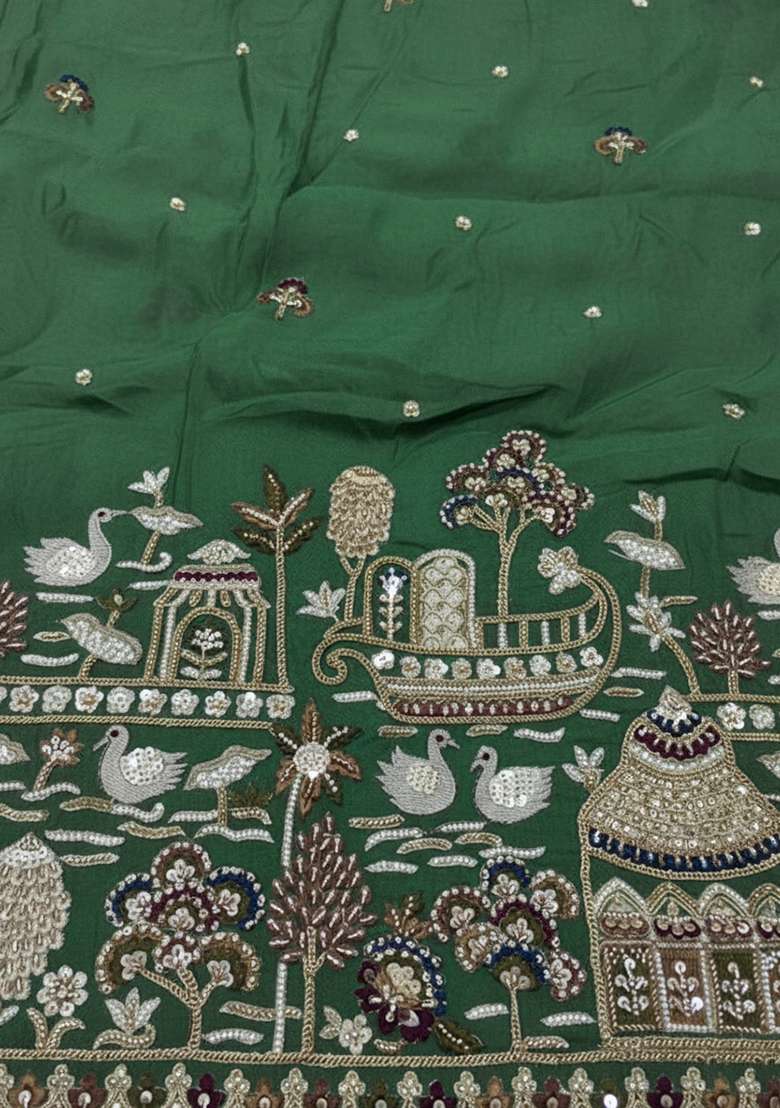 Green Embroidered Tissue Fusion Set - Indya