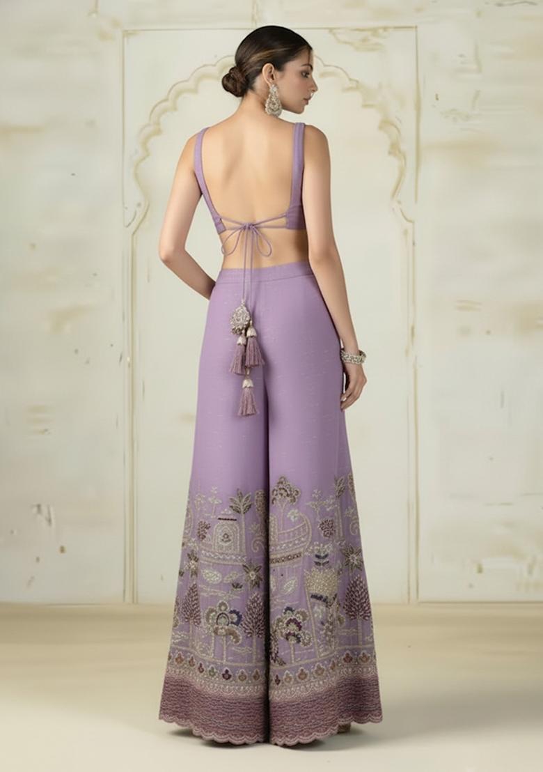 Lavender Embroidered Tissue Fusion Set - Indya