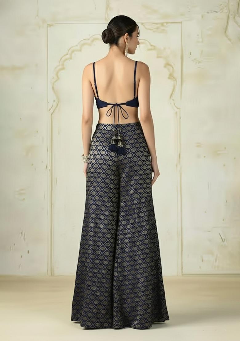 Navy Blue Brocade Fusion Set - Indya