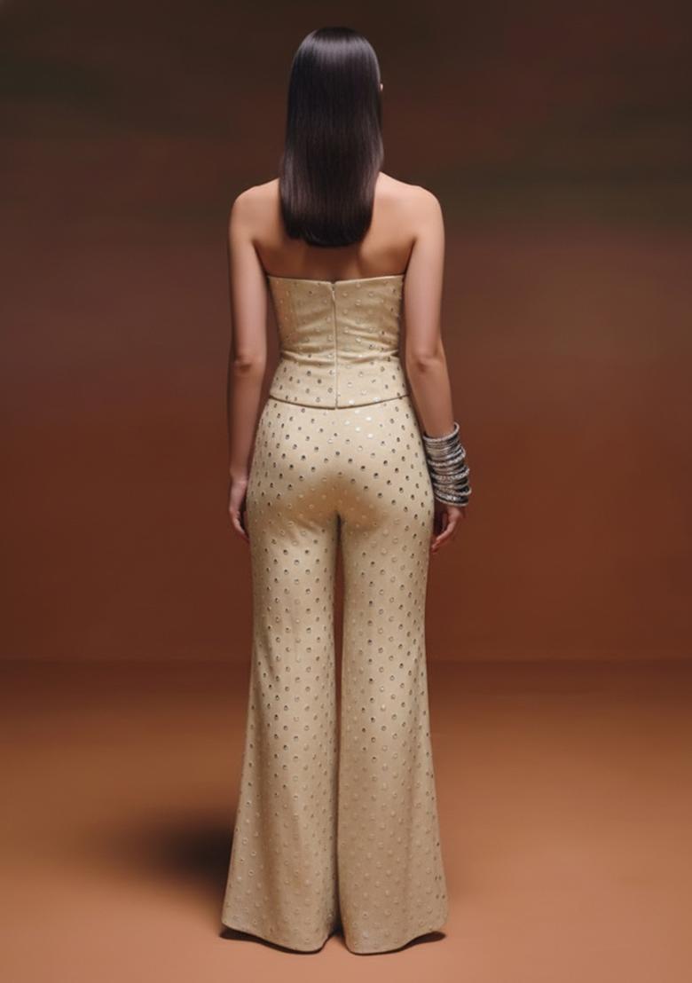 Champagne Gold Mirror Booti Silk Fusion Set - Indya