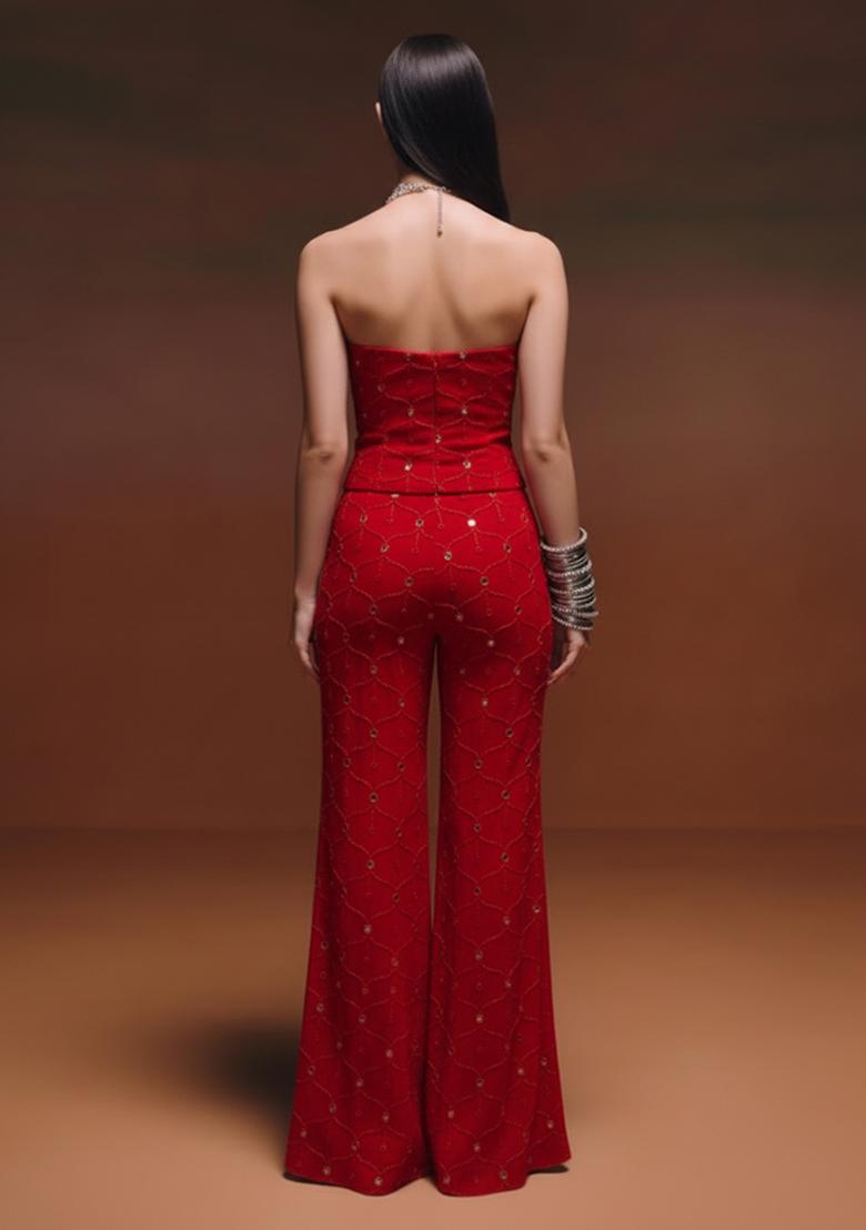 Red Embroidery Georgette Fusion Set - Indya