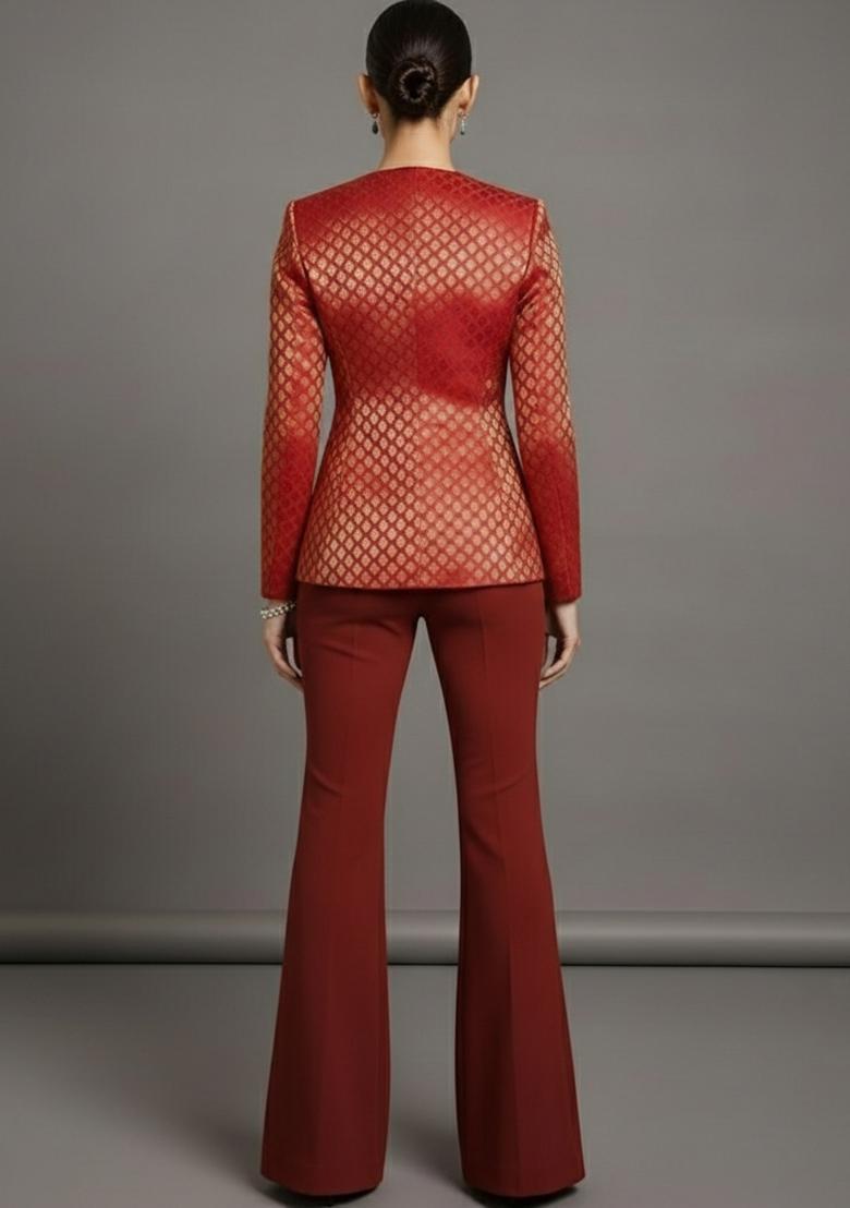 Red Brocade Fusion Set - Indya