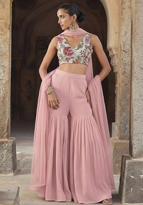 Blush Pink Organza Fusion Set With Embroidered Blouse