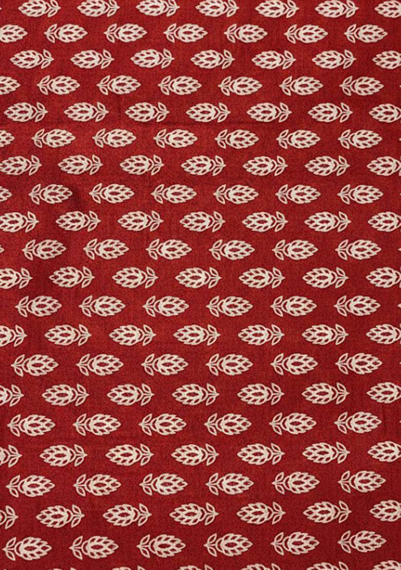 Wine Red Poly Blend Printed Fusion Set - Indya
