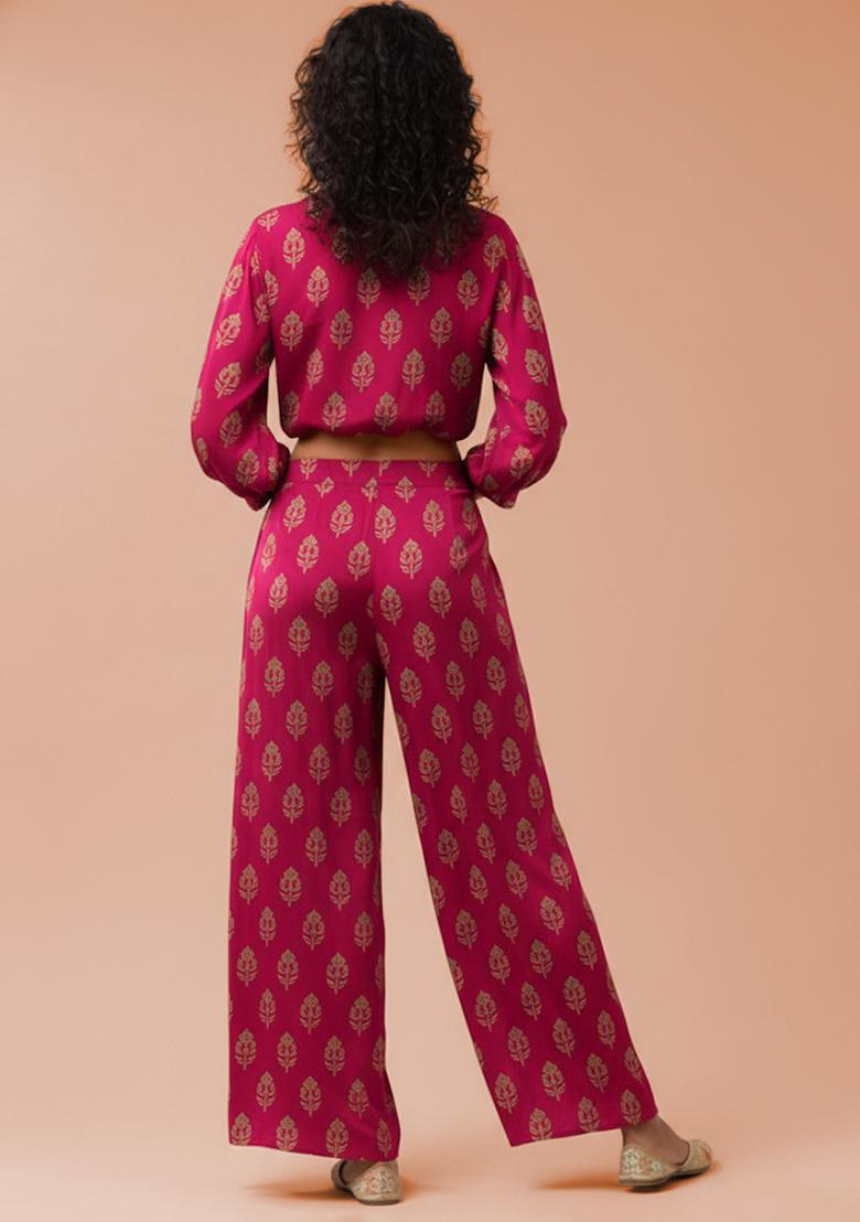 Pink Poly Blend Printed Fusion Set - Indya