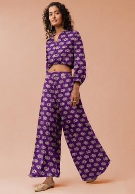 Deep Purple Poly Blend Printed Fusion Set
