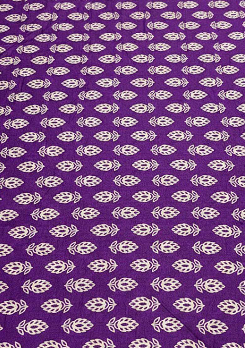 Deep Purple Poly Blend Printed Fusion Set - Indya