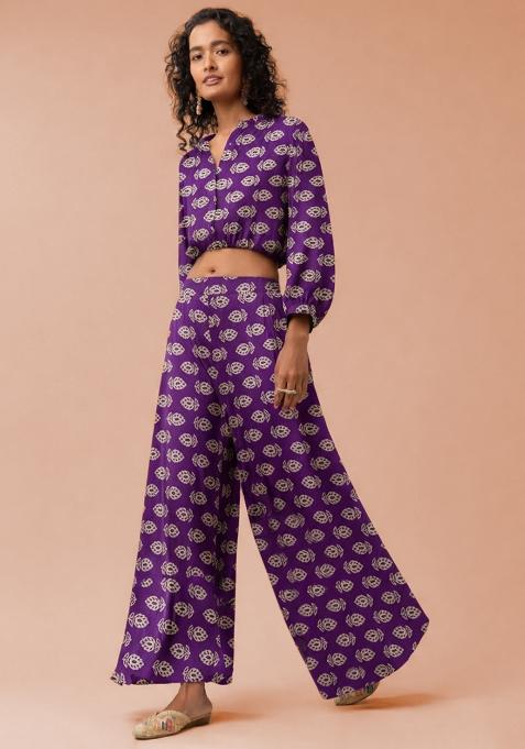 Deep Purple Poly Blend Printed Fusion Set
