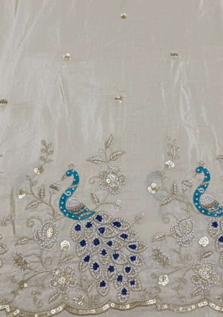 Off White Crepe Embroidered Lehenga Set - Indya