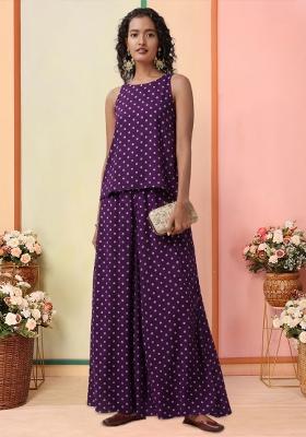 Purple Embroidered Moss Fusion Set