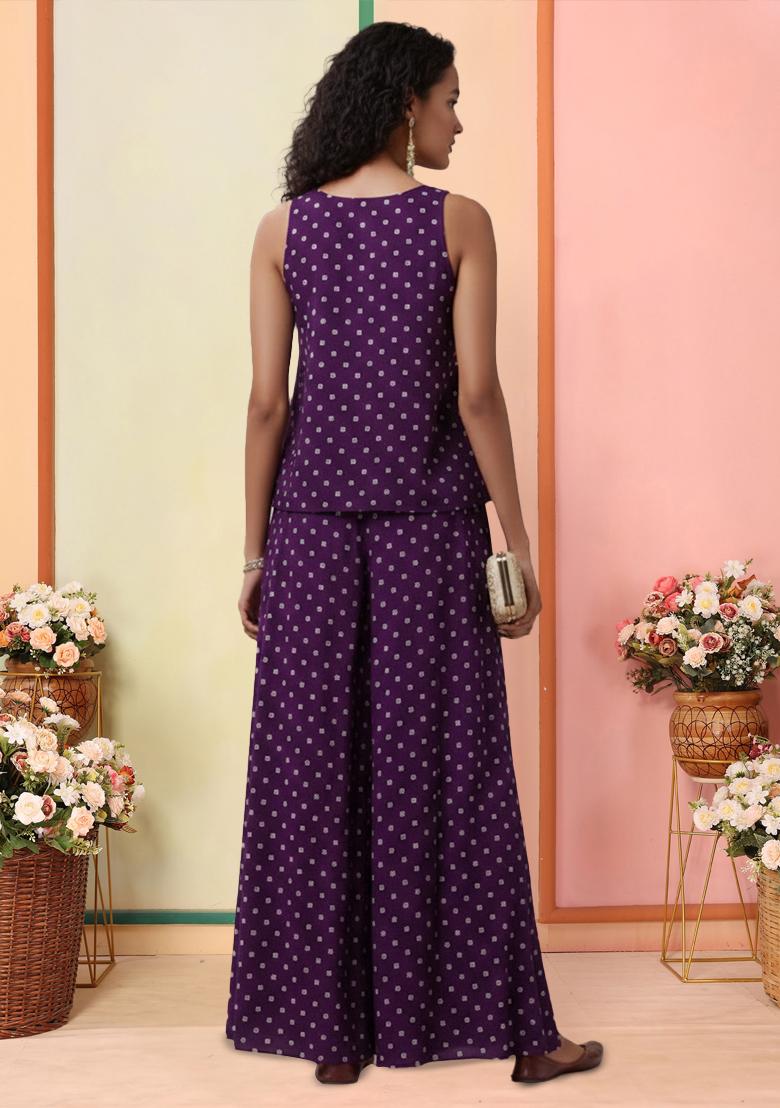 Purple Embroidered Moss Fusion Set - Indya