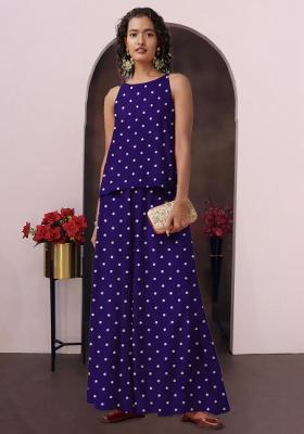 Royal Blue Embroidered Moss Fusion Set