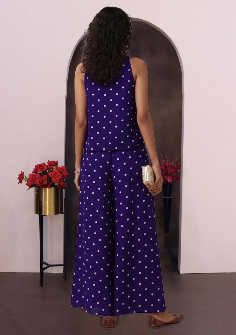 Royal Blue Embroidered Moss Fusion Set - Indya