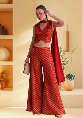 Copper Red Brocade Fusion Set