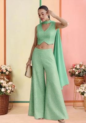 Mint Green Brocade Fusion Set