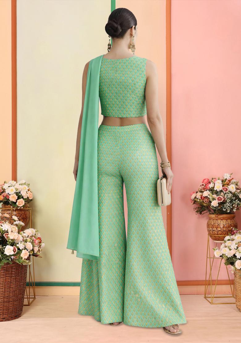 Mint Green Brocade Fusion Set - Indya
