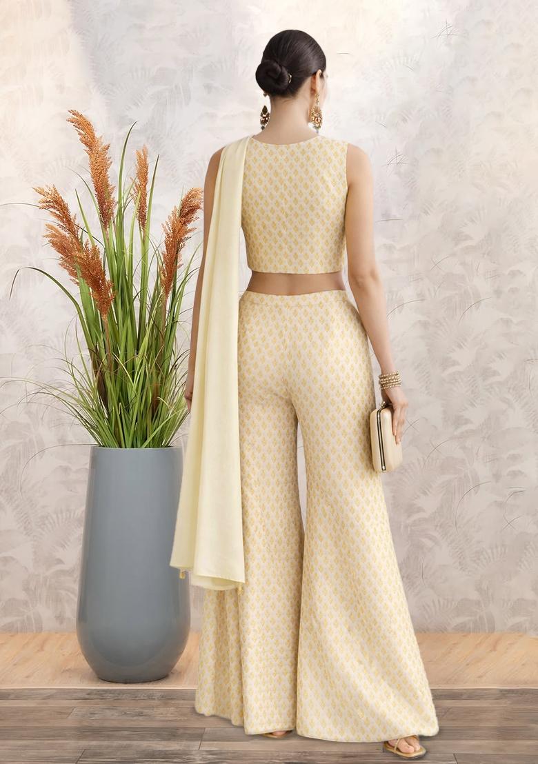 Ivory Brocade Fusion Set - Indya