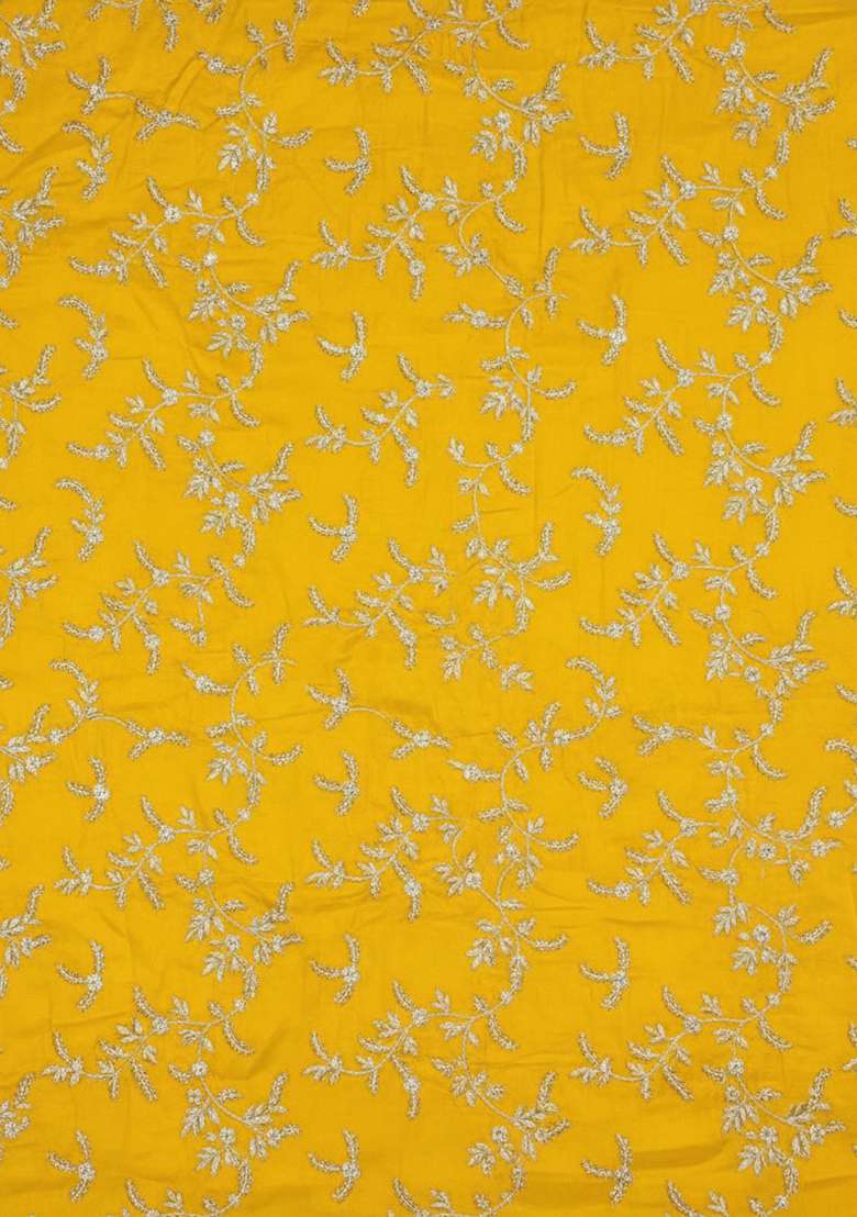 Yellow Embroidered Crepe Fusion Set - Indya