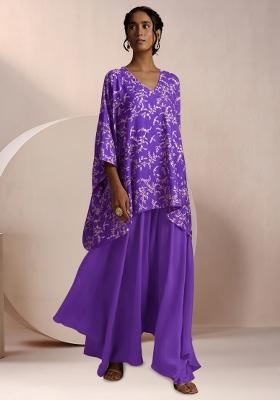 Purple Embroidered Crepe Fusion Set
