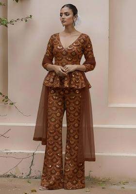 Brown Sequin Crepe Fusion Set