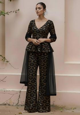 Black Sequin Crepe Fusion Set