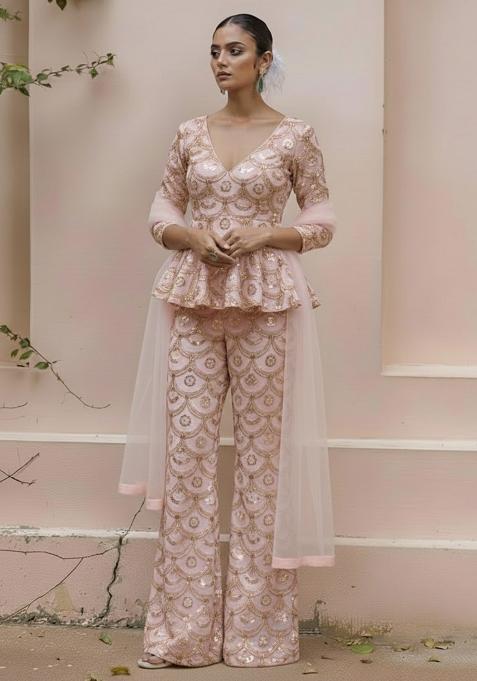 Pink Sequin Crepe Fusion Set