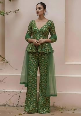 Green Sequin Crepe Fusion Set