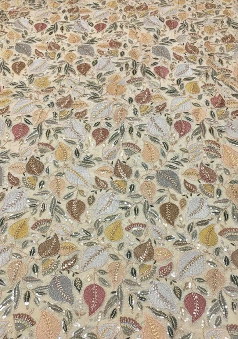 Beige Embroidered Tissue Fusion Set - Indya