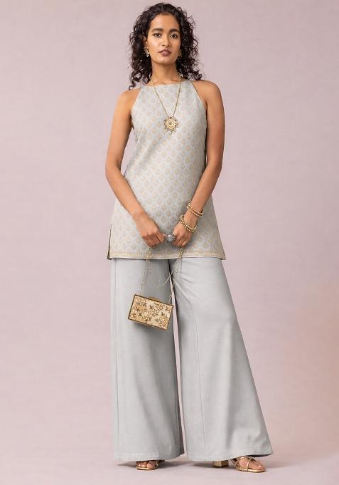 Ice Blue Jacquard Brocade Co Ord Set