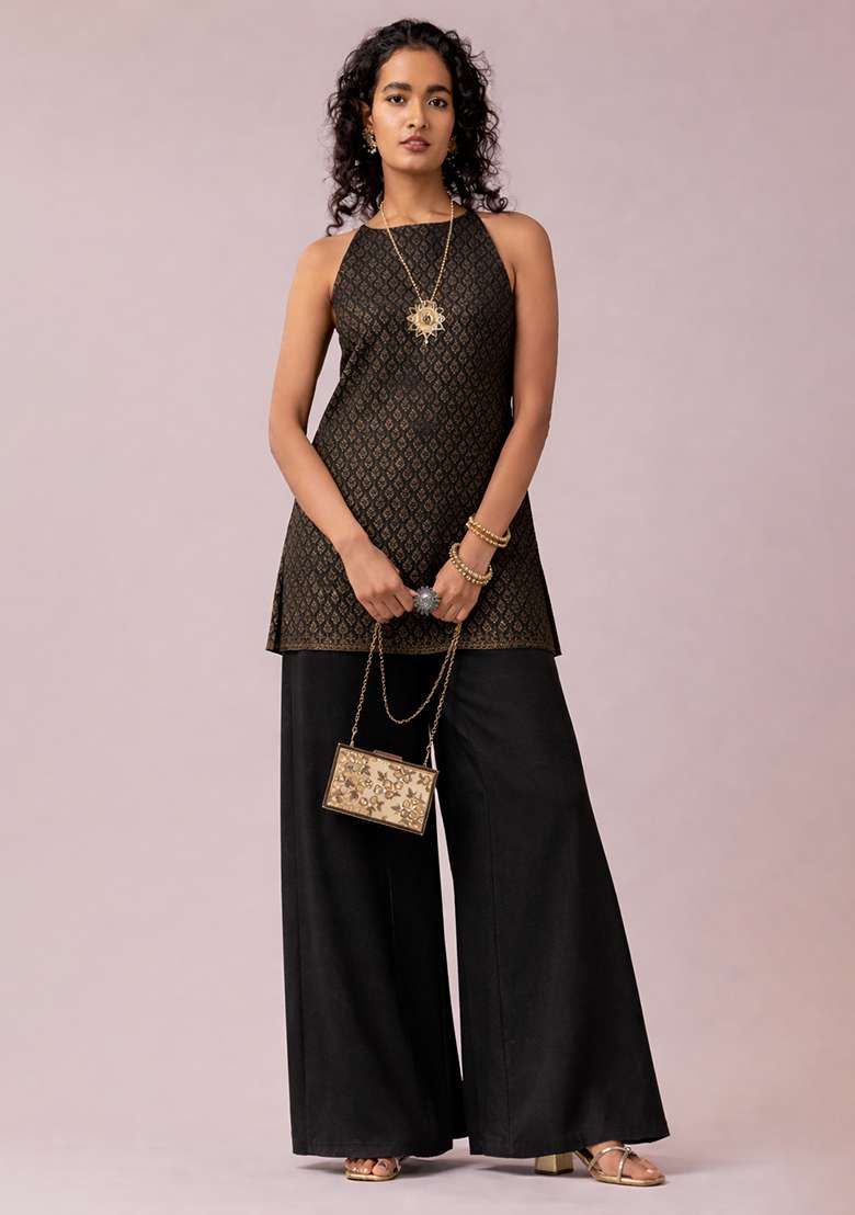 Black Jacquard Brocade Co Ord Set - Indya