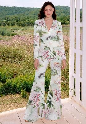 White Floral Print Chinon Fusion Set