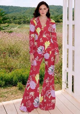 Red Floral Print Chinon Fusion Set