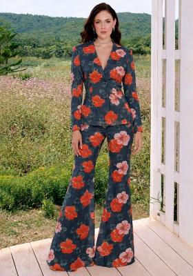 Grey Floral Print Chinon Fusion Set