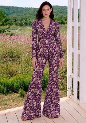 Purple Floral Print Chinon Fusion Set