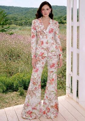 White Floral Print Chinon Fusion Set