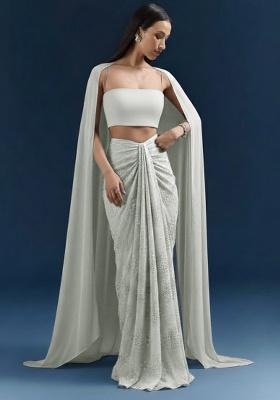 Silver Embroidered Silk Fusion Set