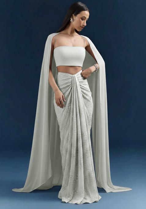 Silver Embroidered Silk Fusion Set