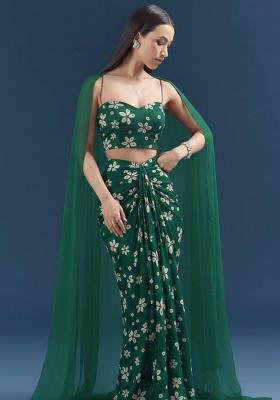 Green Embroidered Velvet Fusion Set