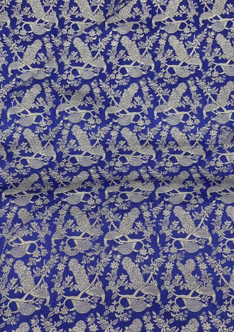 Navy Blue Silk Jacquard Fusion Set for Diwali | Wedding & Festive Wear - Indya