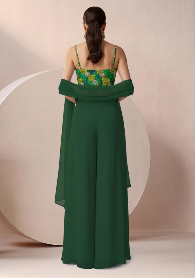 Green Bandhani Print Crepe Fusion Set - Indya