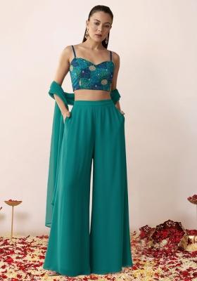Teal Green Bandhani Print Crepe Fusion Set