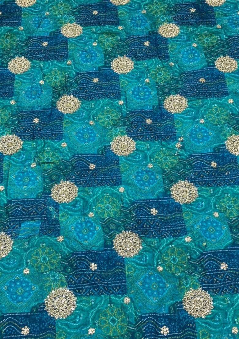 Teal Green Crepe Fusion Set with Bandhani Print for Diwali | Wedding & Festive Wear - Indya