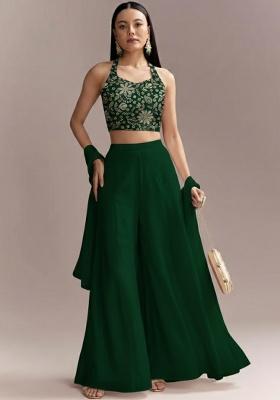 Green Floral Print Crepe Fusion Set