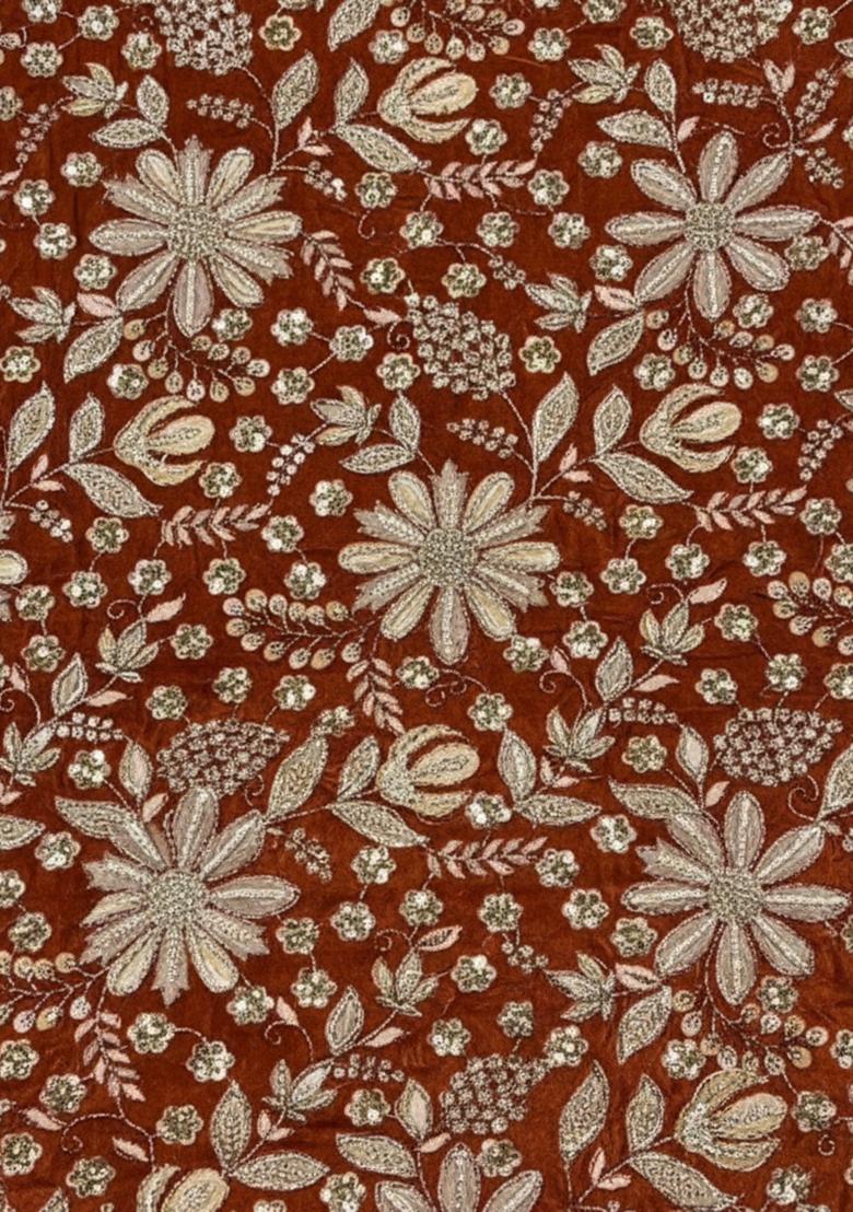 Brown Floral Print Crepe Fusion Set - Indya